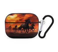 Horses Red Glowing Clouds Earbuds Organizer Shockproof Protective Airpods Pro Cover with Carabiner Clip Anti Fall Carrying Earphone Case Cover for Airpods Pro 2nd Generation Black