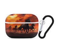 Horses Red Glowing Clouds Earbuds Organizer Shockproof Protective Airpods Pro Cover with Carabiner Clip Anti Fall Carrying Earphone Case Cover for Airpods Pro 2nd Generation White