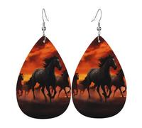 Horses Red Glowing Clouds Earrings for Women Teardrop Leather Earring Double Sided Drop Dangle Earrings Lightweight Women's Ear Accessories Jewelry Fashion Birthday Gift