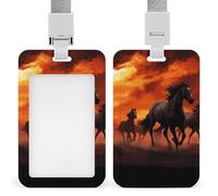 Horses Red Glowing Clouds Id Badge Holder with Lanyard, Clear Vertical Card Protector Waterproof, Breakaway Safety Neck Strap, Heavy Duty Name Tag Holder for Nurse Teacher Officer Staff Women Men