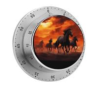 Horses Red Glowing Clouds Kitchen Timer 60 Minute Visual Wind Up Timers Indoor Mechanical Timers with Magnetic Base Stainless Steel Timer for Home Cooking Time Management Tool