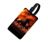Horses Red Glowing Clouds Luggage Tag TPU Bag Tag Travel Airplane Essentials Personalized Luggage Tags Holder with Lanyard Name Id Identifier Card for Suitcase Backpack Toolbox