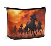 Horses Red Glowing Clouds PU Leather Travel Makeup Bag Mini Pocket Cosmetic Bag for Women Portable Handbag Closure Organizer Makeup Case Toiletry Bag, style, One Size