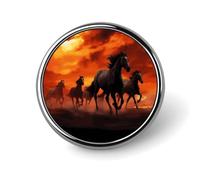 Horses Red Glowing Clouds Round Aluminum Alloy Pin Badge Lapel Pin