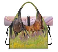 Horses Run Flower Sports Duffel Bag for Women Men Horses Weekend Overnight Bag with Shoe Compartment Shoulder Tote Luggage Bag for Yoga Gym Travel