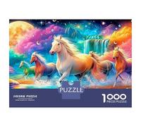 Horses Run in Cosmic Water Scene 1000-Piece Jigsaw Puzzle Fine Horse Classic Educational Game for Family Puzzle Time 52x38cm/1000pcs