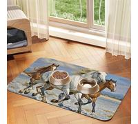 Horses Running Art Dog Food Mats for Floors, 12x18 Inch Non-Slip Super Absorbent Pet Food Mat, Dishwasher Dog Mat for Food and Water, Cute Rubber Quick Dry Pet Feeding Mat for Dogs Puppy Cats