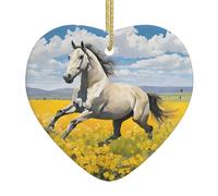 Horses Running Art Personalized Custom Heart-Shaped Ceramic Ornaments Christmas Hanging Pendant Xmas Tree Decor for Holiday Wedding, Party Supplies Keepsake Gifts 1 pc