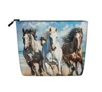 Horses Running Art Print Cosmetic Bag for Women,Faux Linen Makeup Bag Large Capacity,Perfect for Travel Daily Use