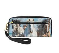 Horses Running Art Print Pencil Case Makeup Bag for Girls Students Cosmetic Pouch for School Office Travel