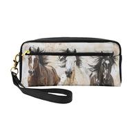 Horses Running Art Print Pencil Case Makeup Bag for Girls Students Cosmetic Pouch for School Office Travel