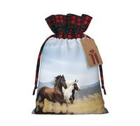 Horses Running Art Print Reusable Gift Bags with Drawstring – Xmas Holiday Party Favors Pouches for Christmas, Birthdays