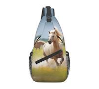 Horses Running Art Printed Sling Bag Crossbody Backpack for Men Women, Versatile Casual Shoulder Chest Bag for Running Hiking Cycling Travel Work