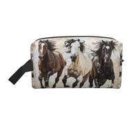 Horses Running Art Printed Toiletry Storage Bag, Large Capacity Organizer Pouch for Power Bank and Cables Use