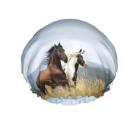 Horses Running Art,Shower Cap Nightcap Double Layer Waterproof Elastic Bath Cap Reusable Hair Cap
