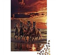 Horses Running Beach 1000 Pieces Recycled Puzzle Adults Reusable Stress Relief Challenging Fun Brain Teaser 52x38cm/1000pcs