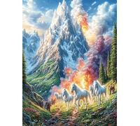 Horses Running by Volcano 1000 Piece Complete Jigsaw Puzzle Set Animal Pets Teens Beginners Educational Challenge Puzzle Fans Group Play Anniversary Fathers Thick Cardboard 1000 PCS