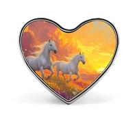 Horses Running Flower Field Sunrise Enamel Lapel Pin Heart Badge Brooches for Women Men Jewelry Backpack Hats Decor