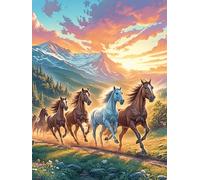 Horses Running in A Magical Sunset 1000 Pc DIY Jigsaw Puzzle Wildlife Pet Cute Puzzles for Adults Teens Hard Challenging Team Building Stress Reducing Autumn Gift 1000 PCS