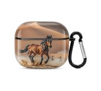 Horses Running in Desert Storm Bluetooth Earbuds Case Cover Full Body Shockproof Protection Hard Case Support Wireless Charging with Keychain Personalized Gift for AirPods 3
