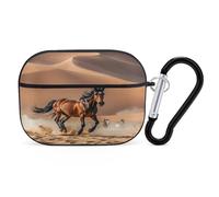 Horses Running in Desert Storm Earbuds Organizer Shockproof Protective Airpods Pro Cover with Carabiner Clip Anti Fall Carrying Earphone Case Cover for Airpods Pro 2nd Generation Black