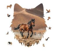 Horses Running in Desert Storm Jigsaw Puzzle 175PCS Wolf Head Design Puzzle Wooden Jigsaw Puzzles for Adults Families