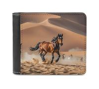 Horses Running in Desert Storm Leather Wallets RFID Blocking Slim Front Pocket Wallet Leather Money Clip, Stylish Mens Bifold Wallet Credit Card Holder Gift for Men