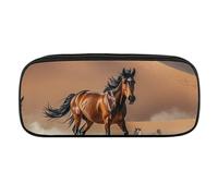 Horses Running in Desert Storm Pencil Case Waterproof Leather Pencil Pouch Multi-purpose Aesthetic Makeup Bag Cute Pen Bag Large Cosmetic Bag for Office Stationery, Travel