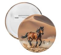 Horses Running in Desert Storm Tinplate Badge Personalized Round Brooch Large Craft Button Suitable for Teachers, Nurses, Doctors, Staff, Party Gift Accessories, 1Pcs, Plastic, plastics