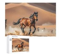 Horses Running in Desert Storm Wooden Puzzles for Adults 1000 PCS Unique Shape Puzzles Wall Art Home Decor for Puzzle Lovers, Family, Friend Creative Gift Toys
