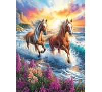 Horses Running in Ocean Waves 500 Pieces Set Classic Jigsaw Puzzle Mitos Cuento De Hadas Couple Puzzle Partners Mind Relaxation Wall Decor Easter New Year Recycled Cardboard Material 500 PCS