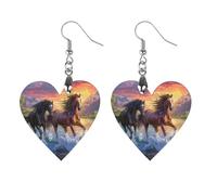 Horses Running In River Sunset Novelty Women's Dangle Earrings Fashion Printed Wood Earring Drop Pendants Jewelry