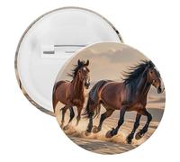 Horses Running in The Sand Badge Metal Round Pins, Lightweight Brooch for Backpack, Fashion Button Pins Badge for Shirts, Jackets, Shawl Coat, Unisex, 20PCS, Tinplate, metal round pins