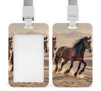 Horses Running in The Sand ID Badge Holder - Retractable Badge Reel, Vertical Card Name Tag Holder with Breakaway Lanyard, ID Cards Holders Case for Nurse Security Staff Women Men
