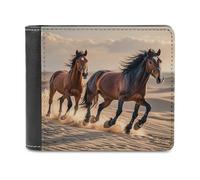 Horses Running in The Sand Leather Wallets RFID Blocking Slim Front Pocket Wallet Leather Money Clip, Stylish Mens Bifold Wallet Credit Card Holder Gift for Men