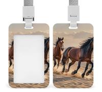 Horses Running in The Sand Retractable ID Badge Holder with Lanyard Vertical Badge Reel Keychain Clip Name Tag Id Card Holder Protector for Nurse Officer Teacher Security Staff Women Men