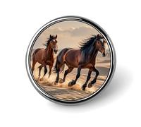 Horses Running in The Sand Round Badge Brooch Lightweight Lapel Tie Pins Unique Gifts Metal Brooch Badge For Hat Shirt Clothing Bags Decoration