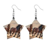 Horses Running in The Sand Wooden Earrings for Women, Vintage Elegant Wood Jewelry, Lightweight Earrings for Wedding, Party, Everyday Jewelry Gift, Apricot shaped, Wood, wood