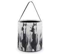 Horses Running in The Wild Large Easter Basket Candy Bags Canva Tote Bag Portable Hallowee Bucket