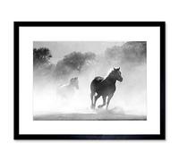 Horses Running Mist BW Framed Wall Art Print