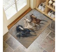 Horses Running On The Grass Door Mats Indoor - Non-Slip Outdoor Doormat Realistic Relief Painting Boards Dirt Trapping Doormat, Low Profile Entrance Rugs For Back & Front Door - 40 X 60 cm, Brown