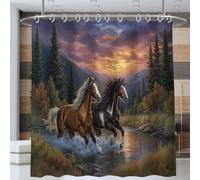 Horses Running On The Grassland Shower Curtain for Bathroom, 180 * 200cm Waterproof Polyester Shower Curtains Animal Realism with Cooks Cath Curtains Bathroom Curtain, Brown