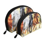 Horses Running On The Prairie Printed Makeup Bags 2-Piece Portable Shell Travel Toiletry Bag