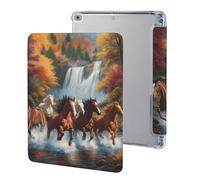 Horses Running River Autumn Cute Tablet Case with Pencil Holder Unisex Slim Hard Protective Cover Compatible with iPad 9th/ 8th/ 7th
