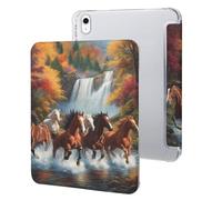Horses Running River Autumn Cute Tablet Case with Pencil Holder Unisex Slim Hard Protective Cover Compatible with iPad 9th/ 8th/ 7th