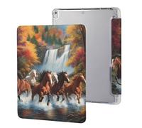 Horses Running River Autumn Cute Tablet Case with Pencil Holder Unisex Slim Hard Protective Cover Compatible with iPad 9th/ 8th/ 7th