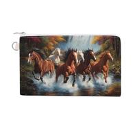 Horses Running River Autumn Cute Zero Wallet for Women Men Lightweight Coin Pouch with Zippered