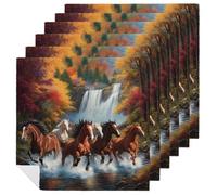 Horses Running River Autumn Printed Cloth Napkins Washable Reusable Table Decorative Napkin for Parties Weddings 6 PCS