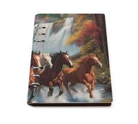 Horses Running River Autumn Trendy Notebook Binder A5 Slim Foldable Binder 6 Metal Ring Refillable Paper Notepad