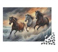 Horses Running Sea 1000 Pieces Puzzles Colorful Horses Wave Gallop Decoration Puzzle Educational Game Gifts Puzzles for Adults Jigsaw Puzzles for Adults 70x50cm/1000pcs